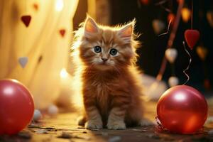 ai generado cariñoso gatito linda gatito con un corazón extensión calor y alegría ai generado foto