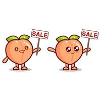 Sale banner with peach character. Vector illustration.