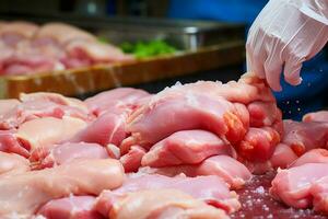 ai generado granja a tenedor viaje de pollo carne producción para consumo ai generado foto