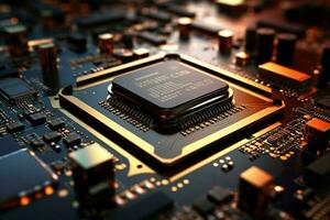 AI generated Detailed close up of cutting edge AI processor technology in focus photo