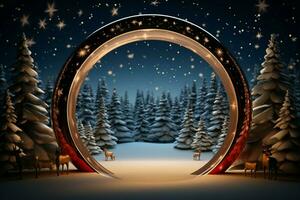 AI generated Elegantly designed 3D circle frame background perfect for Merry Christmas and Happy New Year AI Generated photo