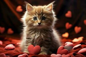 ai generado cariñoso gatito linda gatito con un corazón extensión calor y alegría ai generado foto