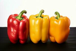 AI generated Colorful bell peppers isolated on white, fresh and vibrant photo