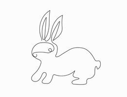 Continuous one line drawing of the Easter hare, rabbit, bunny. Animal, sketch. Cute silhouette of a bunny with ears in a simple minimalist style. Graphic print. Spring greeting card. vector