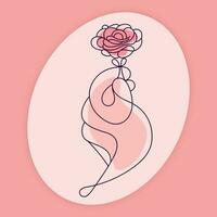 hand with a rose, abstract illustration in lines, vector design, with pastel colors