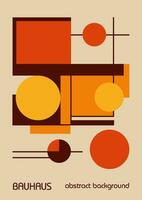 Minimal autumn orange colors vintage 20s geometric design posters, wall art, template, layout with primitive shapes elements. Bauhaus pattern background, circle, triangle and square line art vector