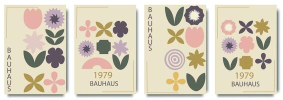 Geometric minimalist Spring and Summer posters. Modern soft inspired shapes, naive blocks swiss style. Trendy flowers and crops art templates. vector