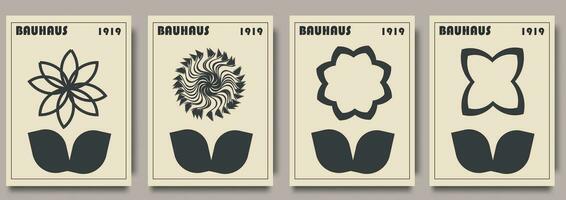 Retro futuristic Bauhaus Inspired flowers posters. Creative covers, layouts or posters concept in modern minimal style for corporate identity, branding, social media. Trendy design templates vector