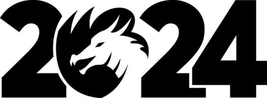 2024 with dragon logo. Icon with the symbol of the year. Simple, modern, and concise design. vector