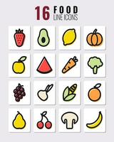 Icons of vegetables and fruits in a linear style vector