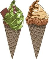 illustration of matcha and chocolate flavored ice cream cones vector