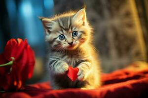 AI generated Affectionate kitty Cute kitten with a heart spreading warmth and joy AI Generated photo