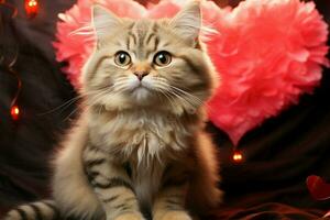 ai generado patéticamente adorable un dulce gatito anidado con un corazón radiante amor ai generado foto