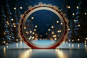 ai generado esmeradamente diseñado 3d circulo marco antecedentes Perfecto para alegre Navidad y contento nuevo año ai generado foto