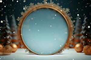 AI generated 3D circle frame a beautiful backdrop to celebrate Merry Christmas and Happy New Year AI Generated photo