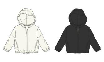 Long sleeve hoodie fashion flat sketch template for kids isolated on transparent background vector