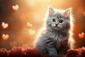 AI generated Pawsitively adorable A sweet kitten nestled with a heart radiating love AI Generated photo