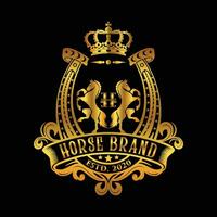 Golden Horse Crest or Emblem Logo. Heraldic logo template. Luxury design concept. vector