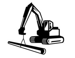 Digger Excavator with Boom Crane Laying Pipe Mascot vector