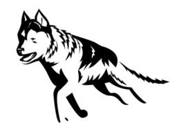 Siberian Husky Running Retro Style Black and White vector