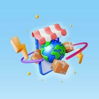 3D Planet Earth, Packaging Box in Smartphone vector