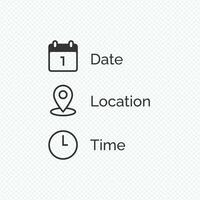 Date, time, location icon in flat style. Event message vector illustration on isolated background. Information sign business concept.