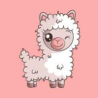 Cute lamb standing alone pink background vector