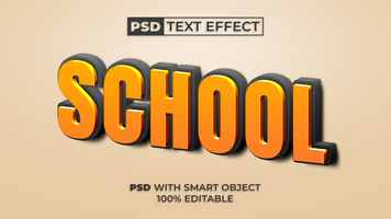 School 3D Text Effect Style. Editable Text Effect. psd