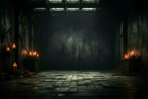 AI generated Eerie Halloween ambiance Dark horror background featuring vacant wooden planks AI Generated photo