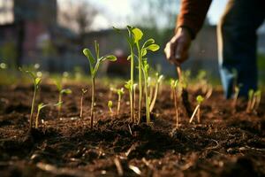 ai generado verde iniciativa nuevo árbol plantado como parte de el lucha en contra clima cambio ai generado foto