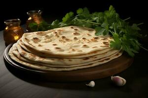 AI generated Chapati, the phooli air filled roti, represents Indian traditional cuisine photo