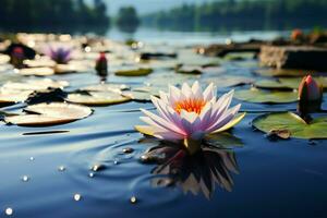 AI generated Free photo of a lake adorned with beautiful water lilies