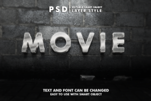 movies 3d realistic psd text effect
