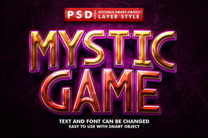 mystic game 3d text effect premium psd with smart object