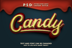 caramelo 3d texto efecto prima psd con inteligente objeto