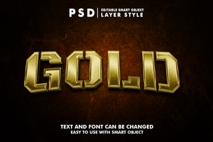 gold 3d realistic text effect premium psd with smart object