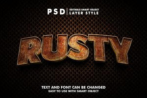 Rusty 3d realistic text effect premium psd with smart object