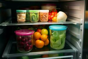 AI generated Culinary convenience Extracting a food container from the refrigerator for easy access AI Generated photo