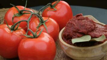 tomatoes paste close up. High quality 4k footage video