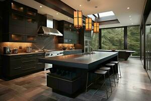AI generated Culinary elegance The beauty of a modern kitchen designed for efficiency and aesthetics AI Generated photo