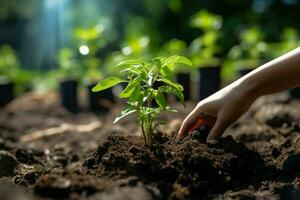 ai generado clima acción plantando un nuevo árbol a combate y mitigar clima cambio ai generado foto