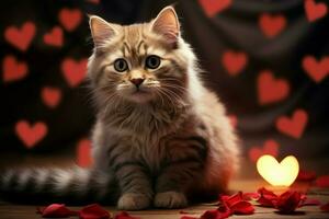 ai generado patéticamente adorable un dulce gatito anidado con un corazón radiante amor ai generado foto