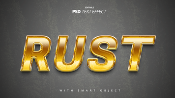 Golden 3d rust text effect template design psd