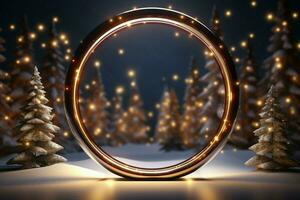 AI generated Elegantly designed 3D circle frame background perfect for Merry Christmas and Happy New Year AI Generated photo