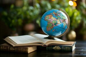 AI generated Globe and books A symbol of global knowledge and education AI Generated photo