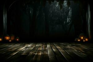 AI generated Haunting Halloween Dark horror background sets a mysterious stage with wooden planks AI Generated photo