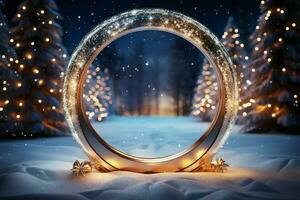 AI generated 3D circle frame a beautiful backdrop to celebrate Merry Christmas and Happy New Year AI Generated photo