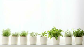 AI generated a row of potted plants on a white background. photo