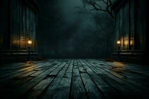 AI generated Eerie Halloween ambiance Dark horror background featuring vacant wooden planks AI Generated photo