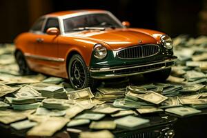 AI generated A car and money in harmony representing financial achievements and mobility AI Generated photo